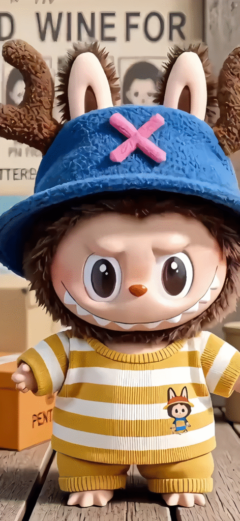 Labubu wearing a blue hat
