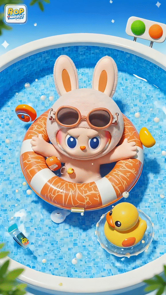 Labubu inside the swim ring