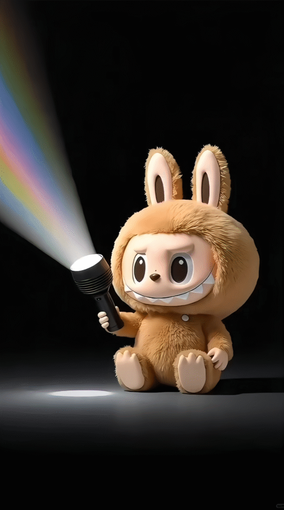 Labubu with a flashlight that can emit colorful light