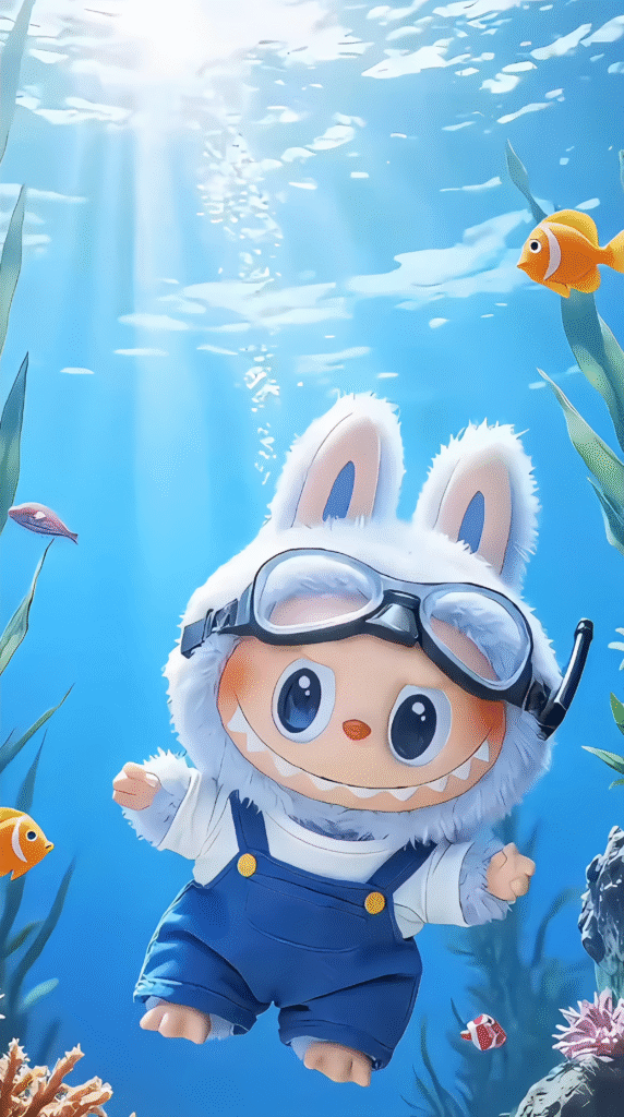 Labubu diving into the water