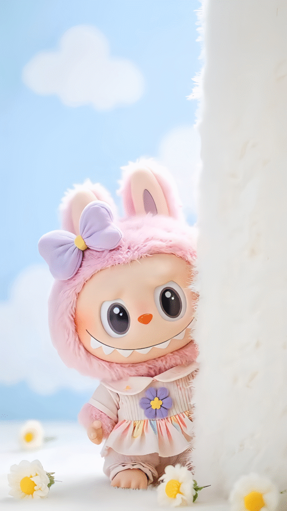 Labubu hiding behind the clouds