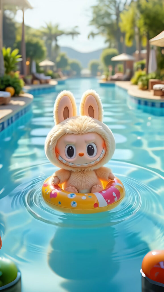 Labubu floating on water